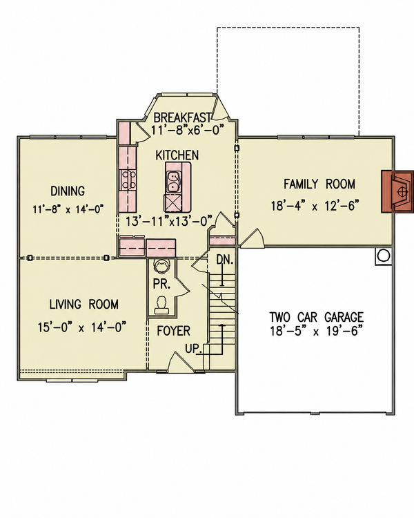 Floor Plan - Main Floor for Colonial House Plan #54-712 - 4 bed, 2 bath
