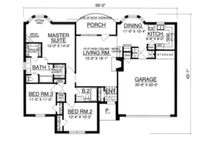 Floor Plan - Main Floor for Traditional House Plan #40-185 - 3 bed, 2 bath