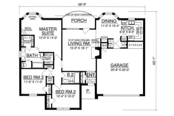 Floor Plan - Main Floor for Traditional House Plan #40-185 - 3 bed, 2 bath