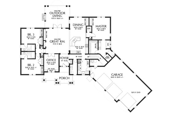 Floor Plan - Main Floor for Craftsman House Plan #48-959 - 3 bed, 3.5 bath