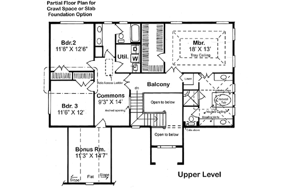 Floor Plan - Upper Floor for European House Plan #312-428 - 3 bed, 2.5 bath
