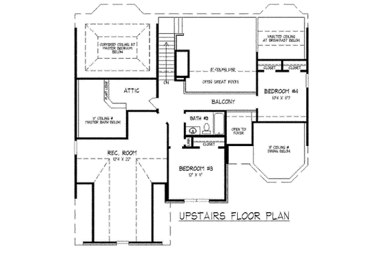 Floor Plan - Upper Floor for European House Plan #424-6 - 4 bed, 3 bath