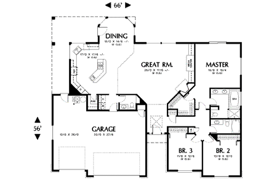 Floor Plan - Main Floor for Traditional House Plan #48-289 - 3 bed, 2.5 bath