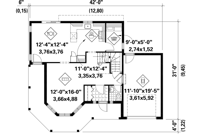 Dream House Plan - Floor Plan - Main Floor for Victorian House Plan #25-4768 - 3 bed, 1 bath