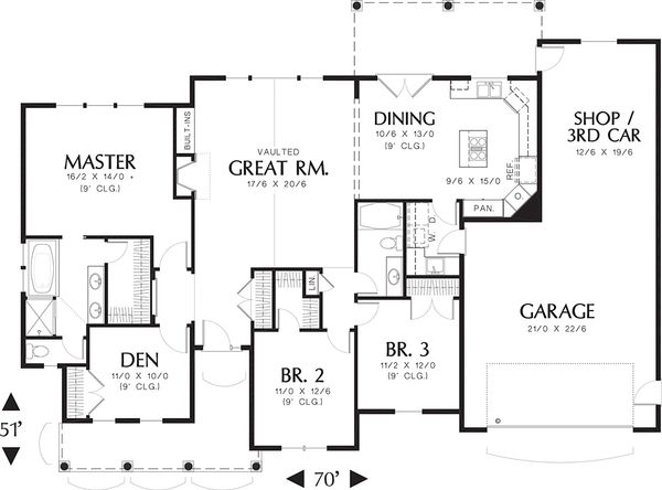 Architectural House Design - Craftsman Floor Plan - Main Floor Plan #48-101