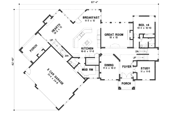 Floor Plan - Main Floor for Traditional House Plan #67-866 - 4 bed, 5.5 bath