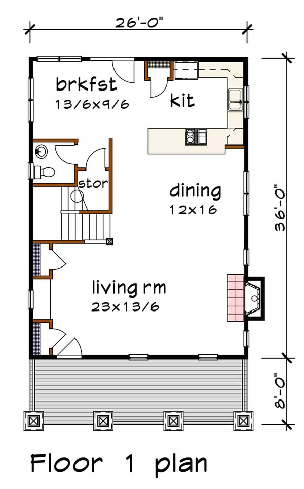 Architectural House Design - Floor Plan - Main Floor for Craftsman House Plan #79-352 - 3 bed, 2.5 bath