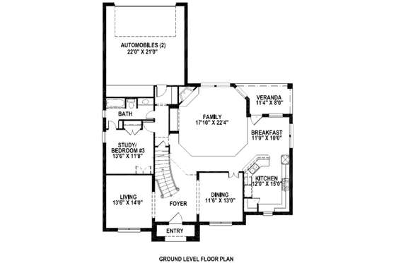 Floor Plan - Main Floor for European House Plan #141-236 - 4 bed, 3 bath