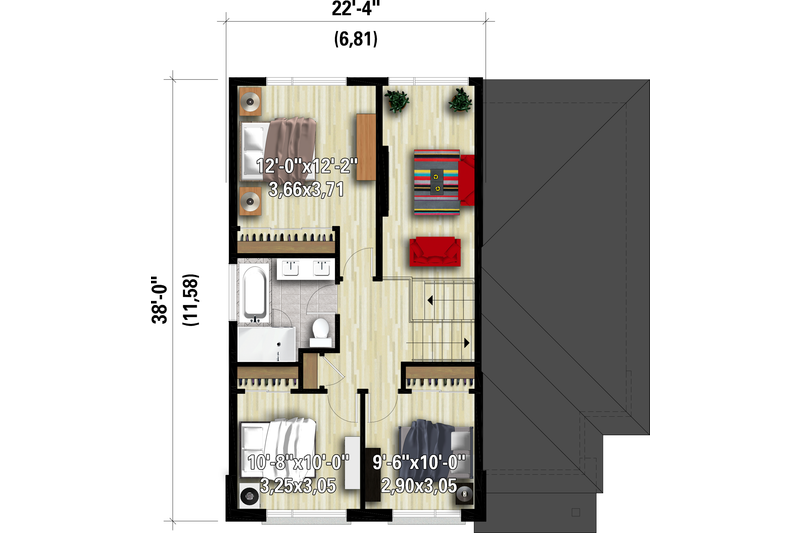 House Blueprint - Floor Plan - Upper Floor for Contemporary House Plan #25-4899 - 3 bed, 1.5 bath