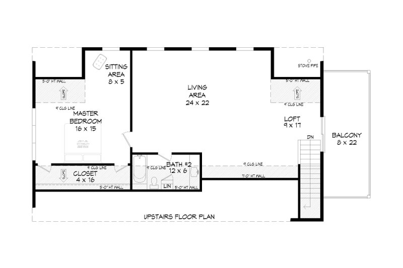 House Blueprint - Floor Plan - Upper Floor for Country House Plan #932-660 - 1 bed, 2 bath