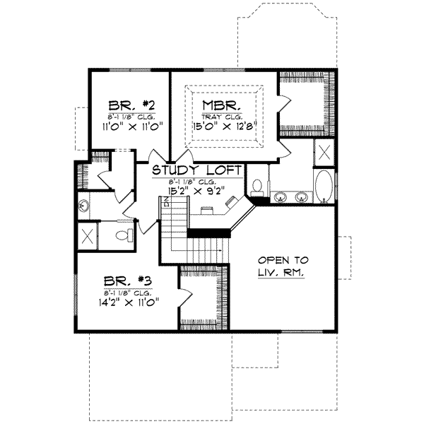 Farmhouse Floor Plan - Upper Floor Plan #70-578