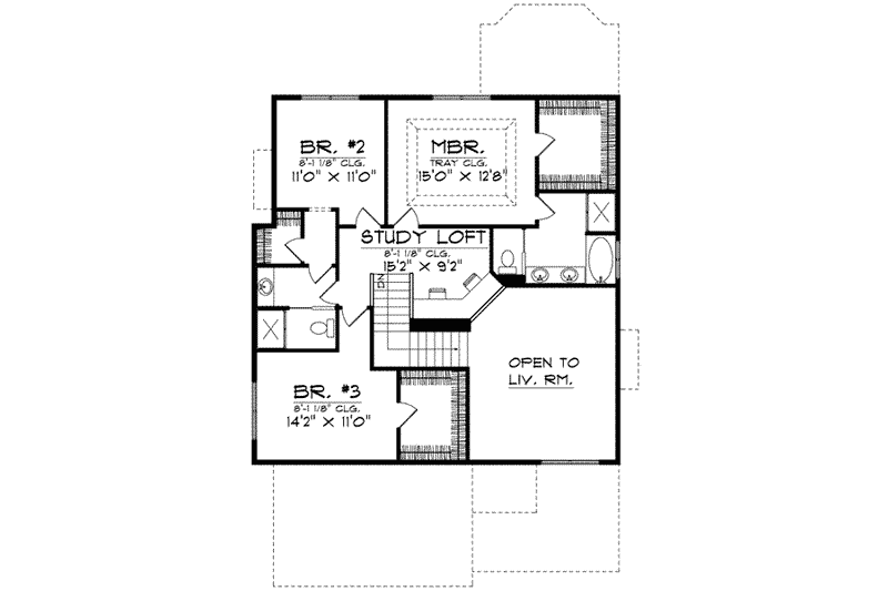 Home Plan - Floor Plan - Upper Floor for Farmhouse House Plan #70-578 - 3 bed, 2.5 bath