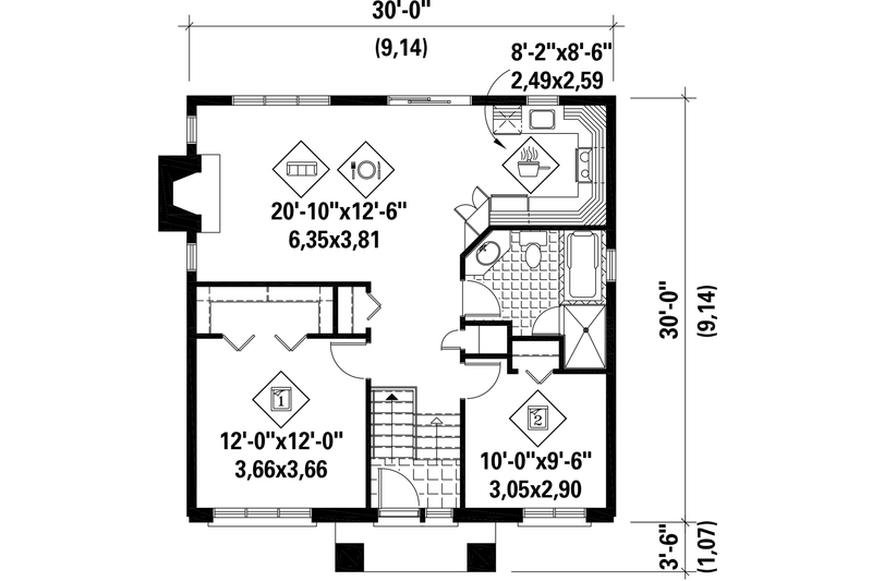 Dream House Plan - Floor Plan - Main Floor for Contemporary House Plan #25-4264 - 2 bed, 1 bath