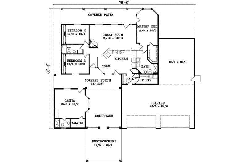 Dream House Plan - Floor Plan - Main Floor for Adobe / Southwestern House Plan #1-1033 - 4 bed, 3 bath