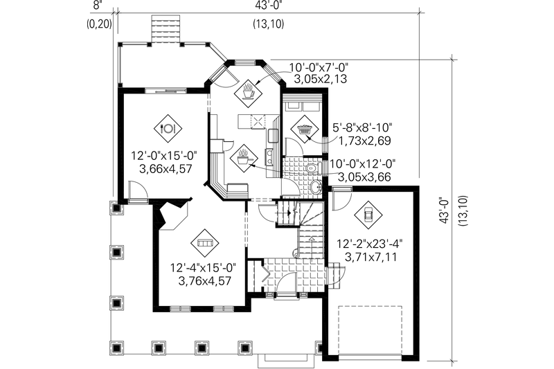 House Blueprint - Floor Plan - Main Floor for Country House Plan #25-4779 - 3 bed, 1 bath