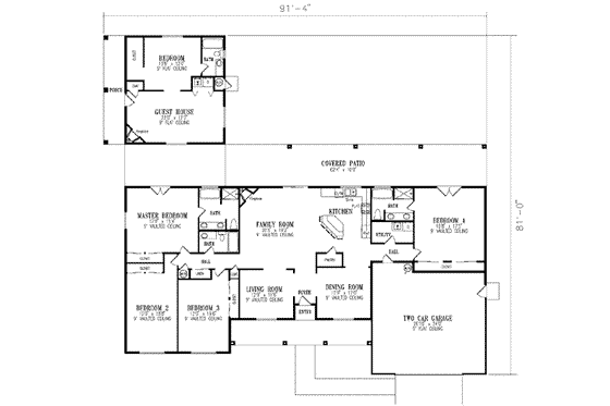 Floor Plan - Main Floor for Adobe / Southwestern House Plan #1-806 - 5 bed, 4 bath