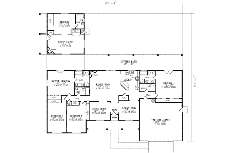 House Design - Floor Plan - Main Floor for Adobe / Southwestern House Plan #1-806 - 5 bed, 4 bath