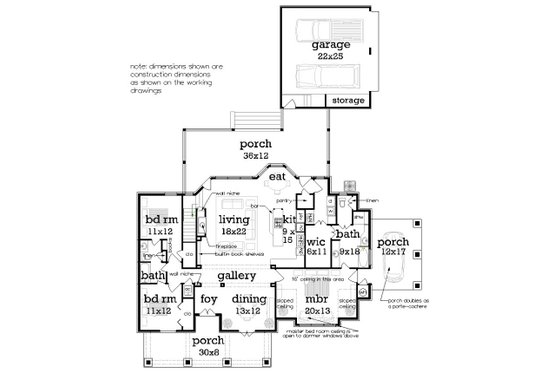 Floor Plan - Main Floor for Craftsman House Plan #45-598 - 3 bed, 2 bath
