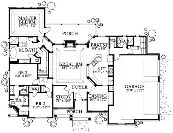 House Blueprint - Traditional Floor Plan - Main Floor Plan #80-145