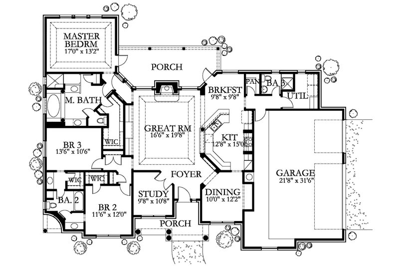 Home Plan - Floor Plan - Main Floor for Traditional House Plan #80-145 - 3 bed, 3 bath