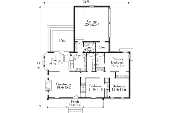 Floor Plan - Main Floor for Southern House Plan #406-154 - 3 bed, 2 bath