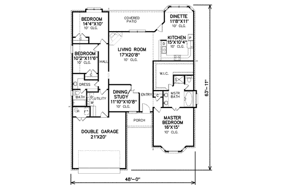 Floor Plan - Main Floor for Traditional House Plan #65-228 - 3 bed, 2 bath