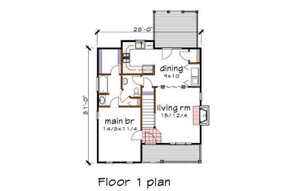 Floor Plan - Main Floor for Farmhouse House Plan #79-154 - 3 bed, 2.5 bath
