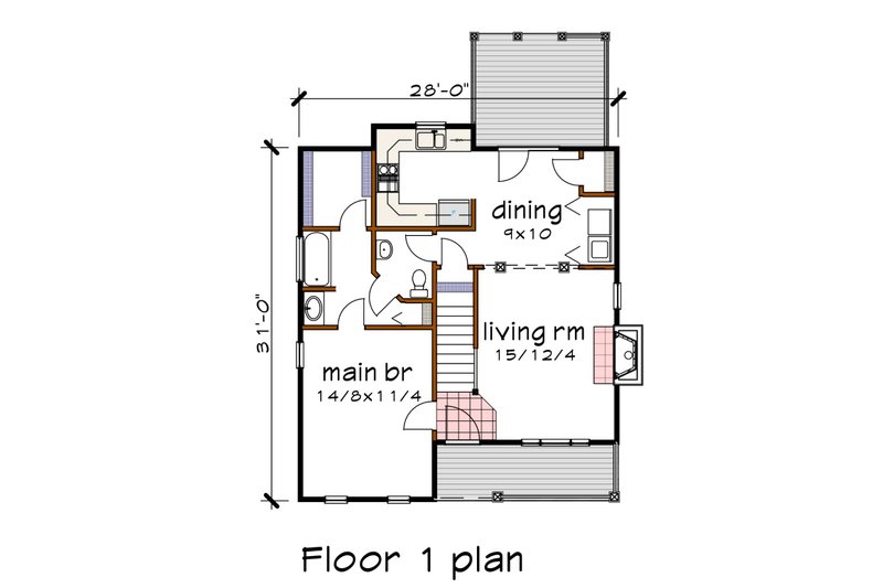 Architectural House Design - Floor Plan - Main Floor for Farmhouse House Plan #79-154 - 3 bed, 2.5 bath