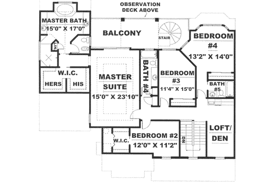 Floor Plan - Upper Floor for Country House Plan #27-252 - 5 bed, 5.5 bath