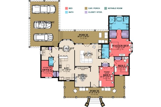 Floor Plan - Main Floor for Farmhouse House Plan #63-385 - 3 bed, 2 bath