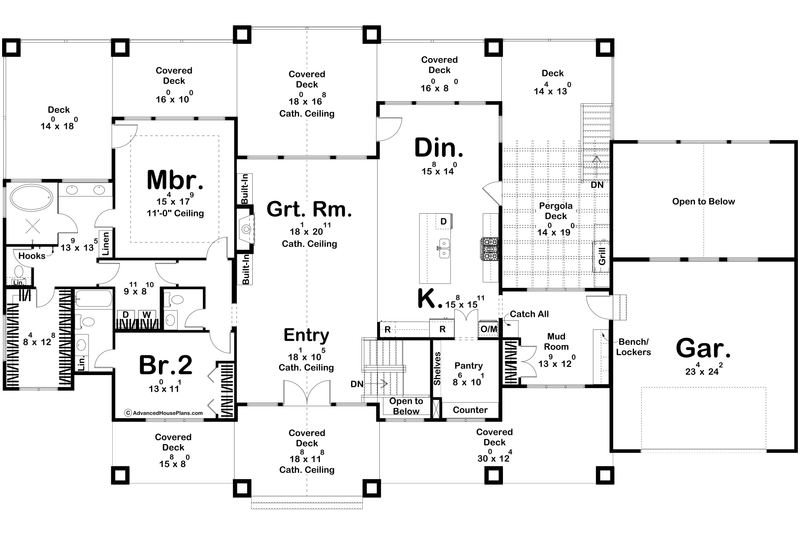 House Plan Design - Floor Plan - Main Floor for Beach House Plan #455-494 - 2 bed, 2.5 bath