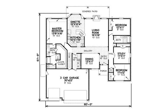 Floor Plan - Main Floor for Traditional House Plan #65-421 - 4 bed, 2 bath