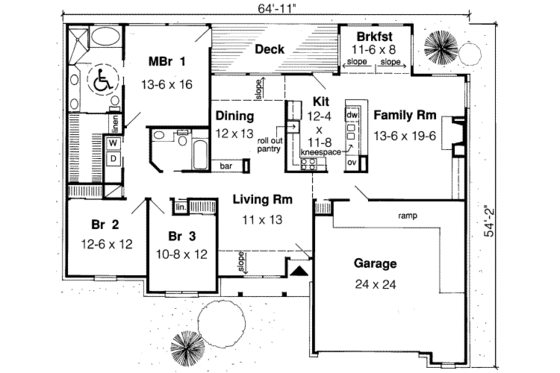 Floor Plan - Main Floor for Ranch House Plan #312-332 - 3 bed, 2 bath