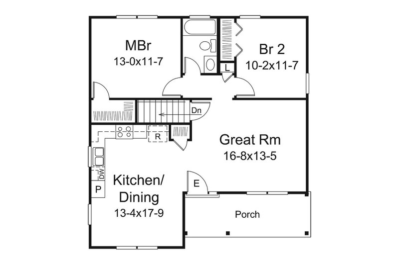 House Blueprint - Floor Plan - Main Floor for Country House Plan #57-651 - 2 bed, 1 bath
