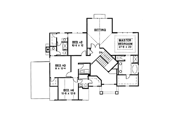 Floor Plan - Upper Floor for European House Plan #67-191 - 4 bed, 4 bath