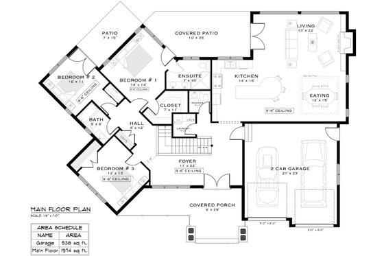 Floor Plan - Main Floor for Craftsman House Plan #1101-3 - 4 bed, 3.5 bath