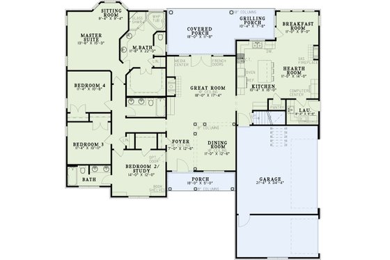 Floor Plan - Main Floor for Traditional House Plan #17-637 - 4 bed, 3 bath