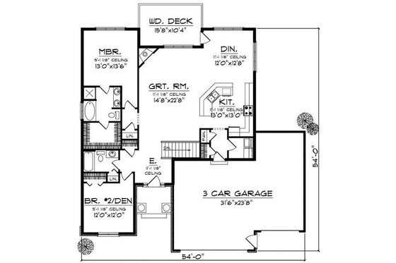 Floor Plan - Main Floor for Traditional House Plan #70-858 - 2 bed, 2 bath