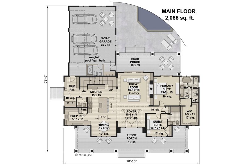 Dream House Plan - Floor Plan - Main Floor for Farmhouse House Plan #51-1253 - 5 bed, 4.5 bath