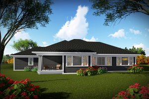 Exterior - Rear Elevation for Ranch House Plan #70-1462 - 2 bed, 2.5 bath