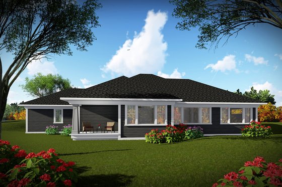 Exterior - Rear Elevation for Ranch House Plan #70-1462 - 2 bed, 2.5 bath