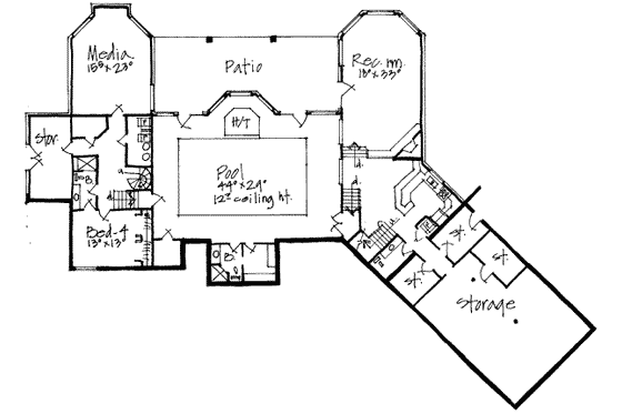 Floor Plan - Lower Floor for European House Plan #308-161 - 4 bed, 2.5 bath