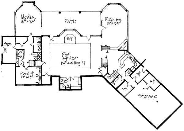 Floor Plan - Lower Floor for European House Plan #308-161 - 4 bed, 2.5 bath