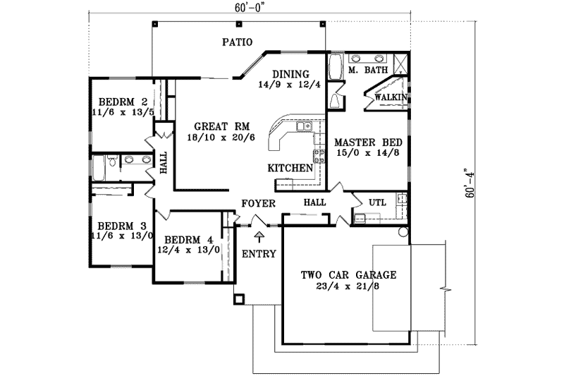 Home Plan - Floor Plan - Main Floor for Colonial House Plan #1-1422 - 4 bed, 2 bath