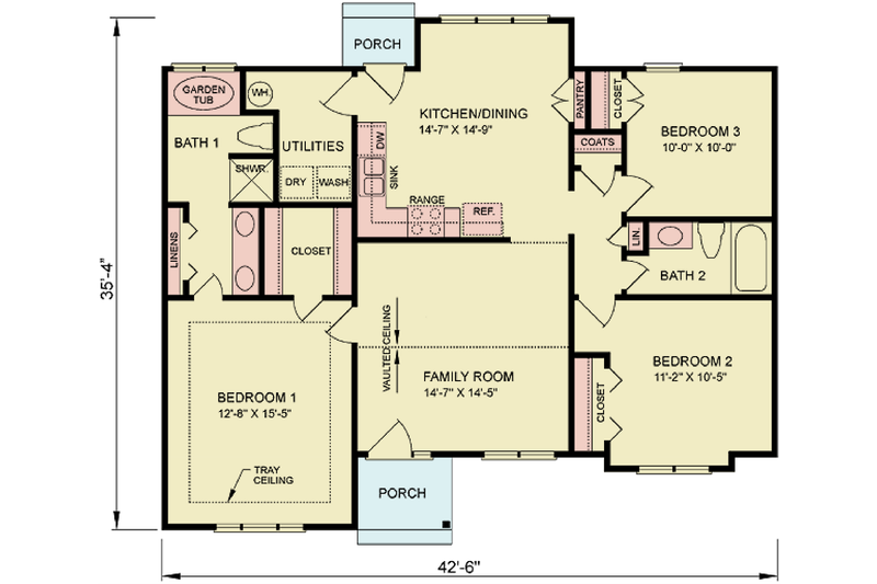 Dream House Plan - Floor Plan - Main Floor for Traditional House Plan #54-606 - 3 bed, 2 bath