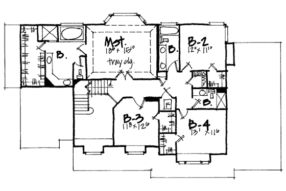 Floor Plan - Upper Floor for European House Plan #308-234 - 4 bed, 3.5 bath