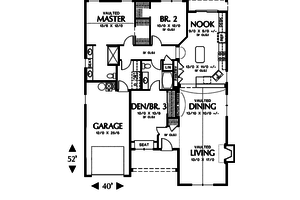 Cottage style house plan, main level floor plan