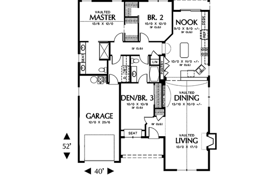 Cottage style house plan, main level floor plan