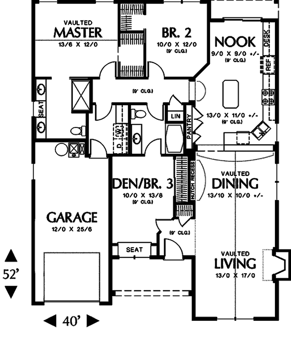 Cottage style house plan, main level floor plan