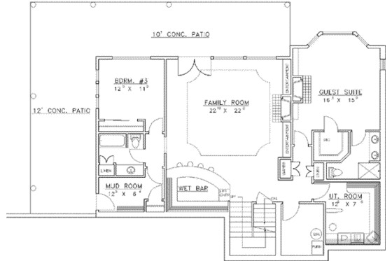 Floor Plan - Lower Floor for Traditional House Plan #117-451 - 3 bed, 3.5 bath